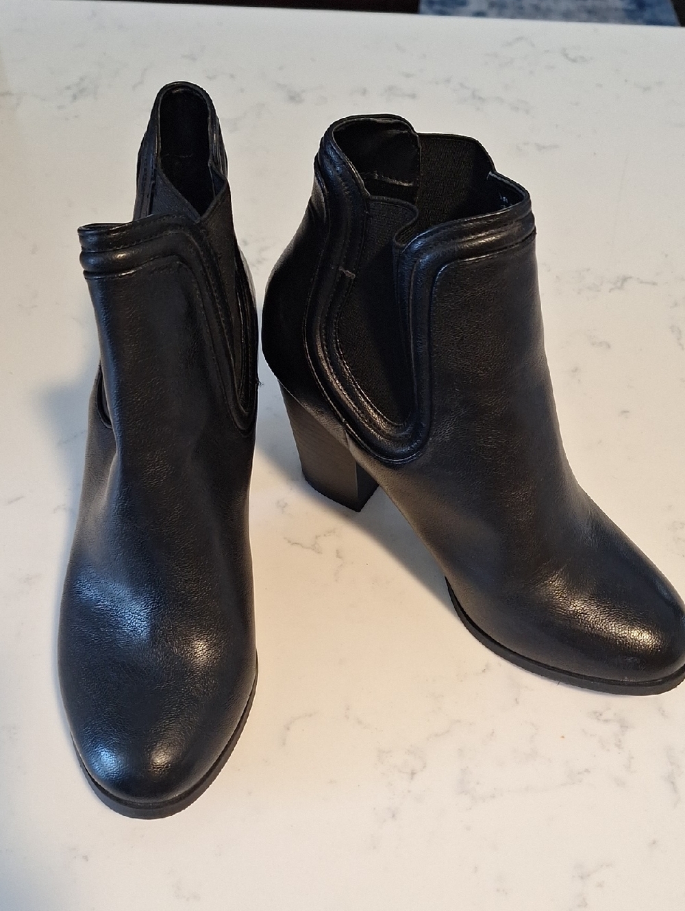 Call It Spring Black Leather Ankle Booties with Block Heel